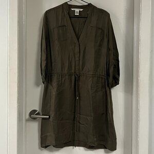 Diane von Furstenberg green silky dress with waist ties, army green, size 10